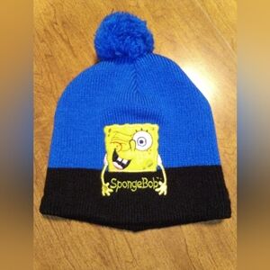 SpongeBob Nickelodeon Blue and Black Pom Pom Winter Beanie - Size Toddler